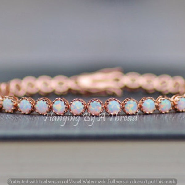 Rose Gold White Opal Tennis Bracelet,Crown Set Lab Created Opal.October Birthstone,4mm round,Rose Gold Opal Jewelry,Unique Gift For Her