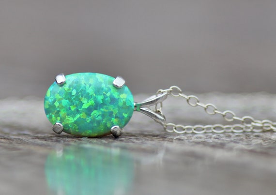 LIMITED Kiwi Green Opal Necklace,lab Created Opal Gemstone,jade