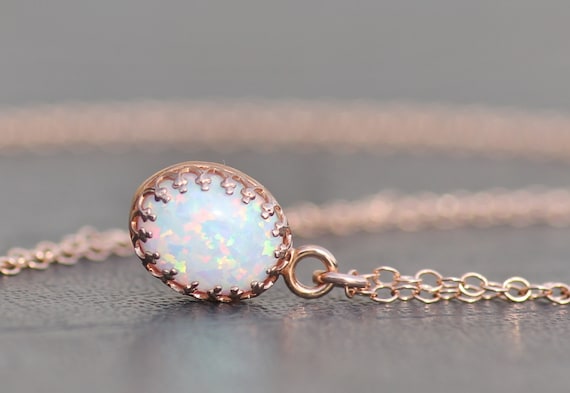 NEW Rose Gold White Opal Pendant Necklace,dainty Small Lab Created - Main Image