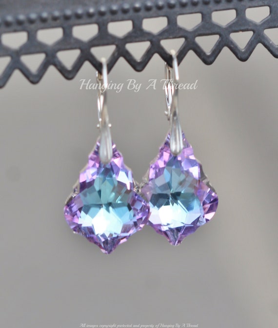 Blue Swarovski(R) Crystals and Imitation Pearl Earrings Lever Backs Heart Charm Blue Swarovski(R) Crystals and Imitation Pearl Earrings Lever Backs Heart Charm