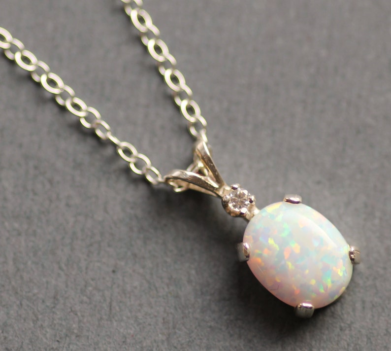 Opal & CZ Necklaceopal Gemstone Pendant Necklaceoctober - Etsy