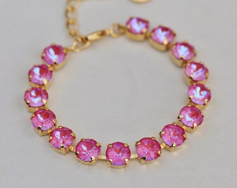 NEW COLOR Swarovski Lotus Pink De Lite Tennis Bracelet,8mm 39ss Pink Crystal Bracelet,Bubblegum Pink,Shimmer Crystal,Stacking,Gift,Layering
