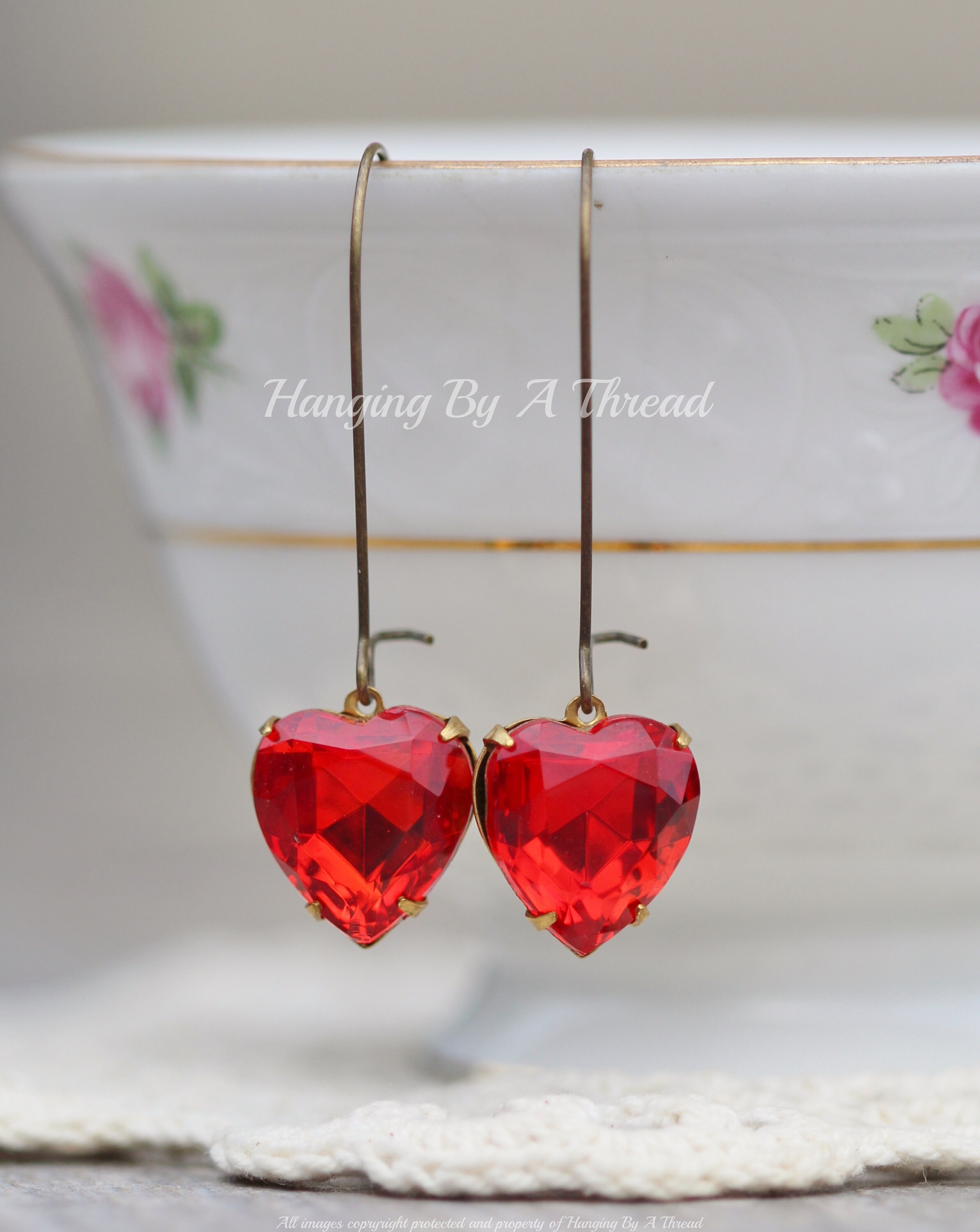 Vintage Heart Shaped Jewel Earrings,choose Color,light Siam