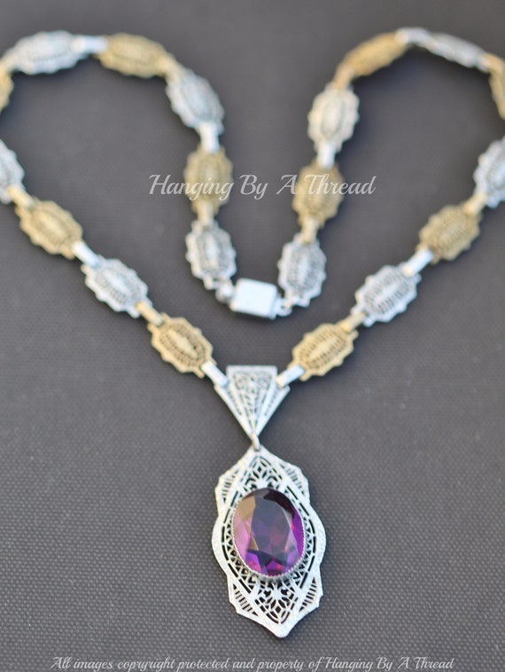 STUNNiNG PSCO Art Nouveau Amethyst Glass Filigree… - image 8