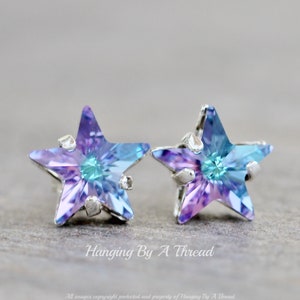 NYA Swarovski-stjärnörhängen, Kristall Vitrail-ljus, Pastelllila regnbåge, Pastelllila violett örhänge, Himmelskt, Liten, Silverörhänge, Gåva