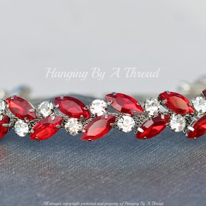 STUNNING Scarlet Red Marquise Crystal Bridal Headband,Silver Red Rhinestone Head Band,Under 50,Wedding,Bridal Headpiece,Crystal Hair,Holiday