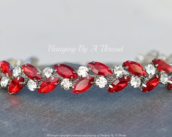 SUPERBE bandeau de mariée en cristal marquise rouge écarlate, serre-tête en strass rouge argenté, moins de 50 ans, mariage, casque de mariée, cheveux en cristal, vacances