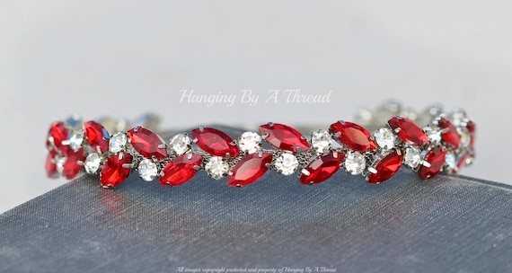 STUNNING Scarlet Red Marquise Crystal Bridal Headband,silver  display picture 1