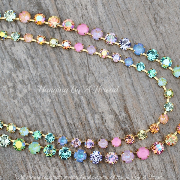 Collar de tenis de dos hilos con cristales ombré de confeti, colores pastel, cristales de Swarovski de 8 mm/6 mm, con capas, arcoíris.