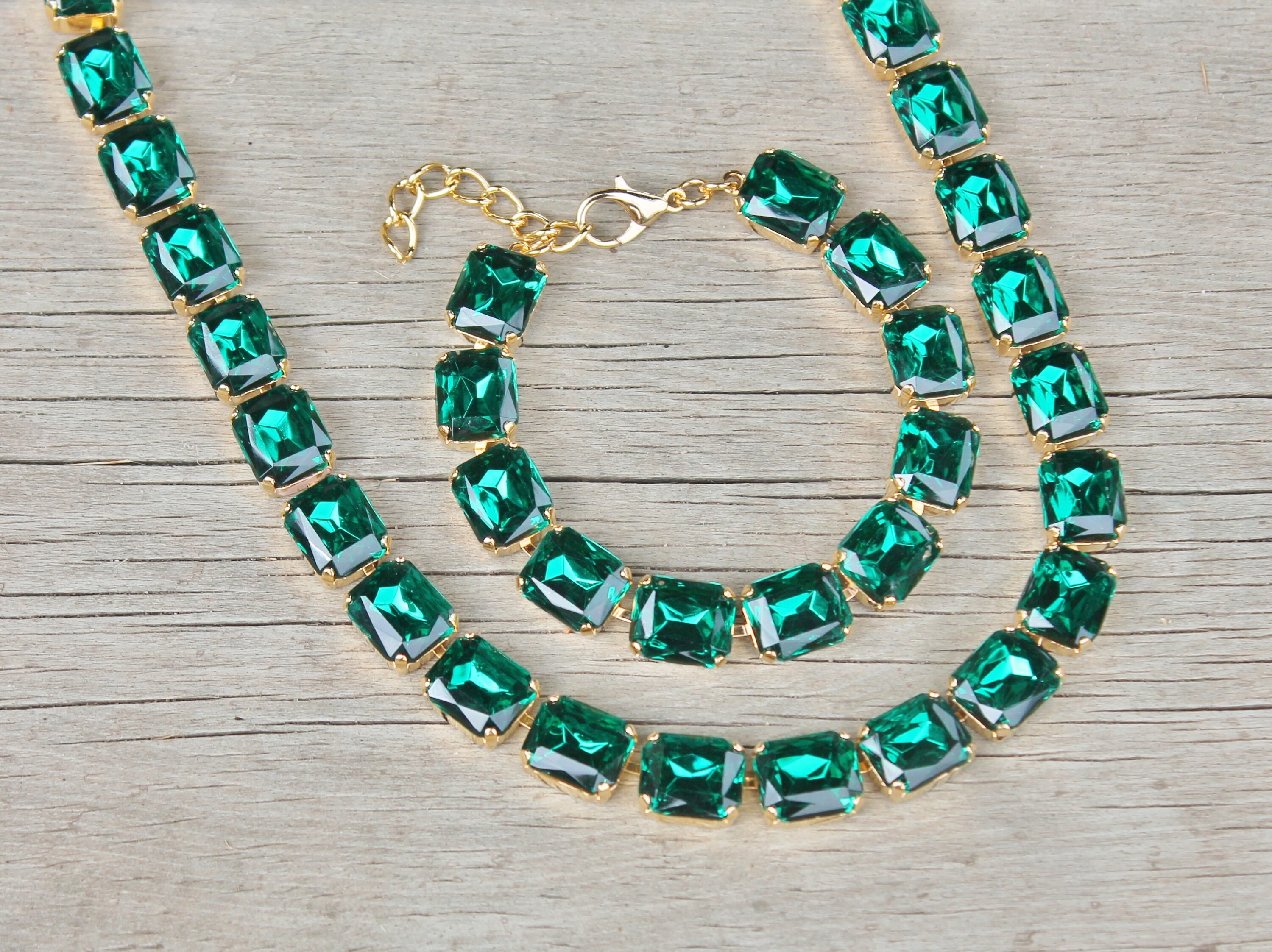 新品 スワロフスキー エメラルドグリーン オクタゴン テニスセット