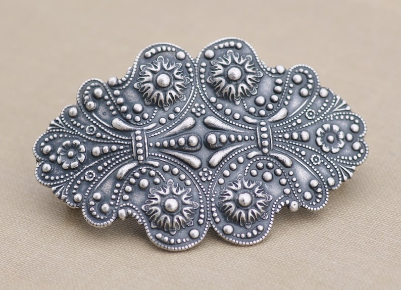 Art Nouveau Victorian Large Silver Hair Barrette,Antique Silver Large Floral Filigree Barrette,Silver Hair Clip,French Barrette,Silver Ox image 3