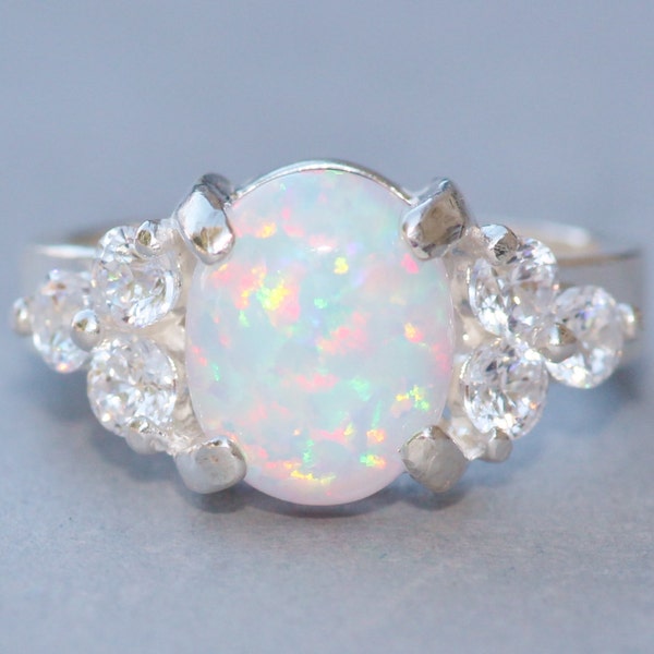 Labor erstellt Opal & kubische Zircnoia Ring, Sterling Silber Opalring, Multi-Edelstein-Ring, Oktober Birthstone, Birthstone Schmuck, echten Opal, OOAK