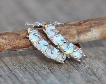NEW Tiny Silver Opal Hoops,Small White Opal Huggie Hoops,One Touch,Lab Created Opal Gemstone,Cartilage Earring,Trendy,Tiny Petite Minimalist