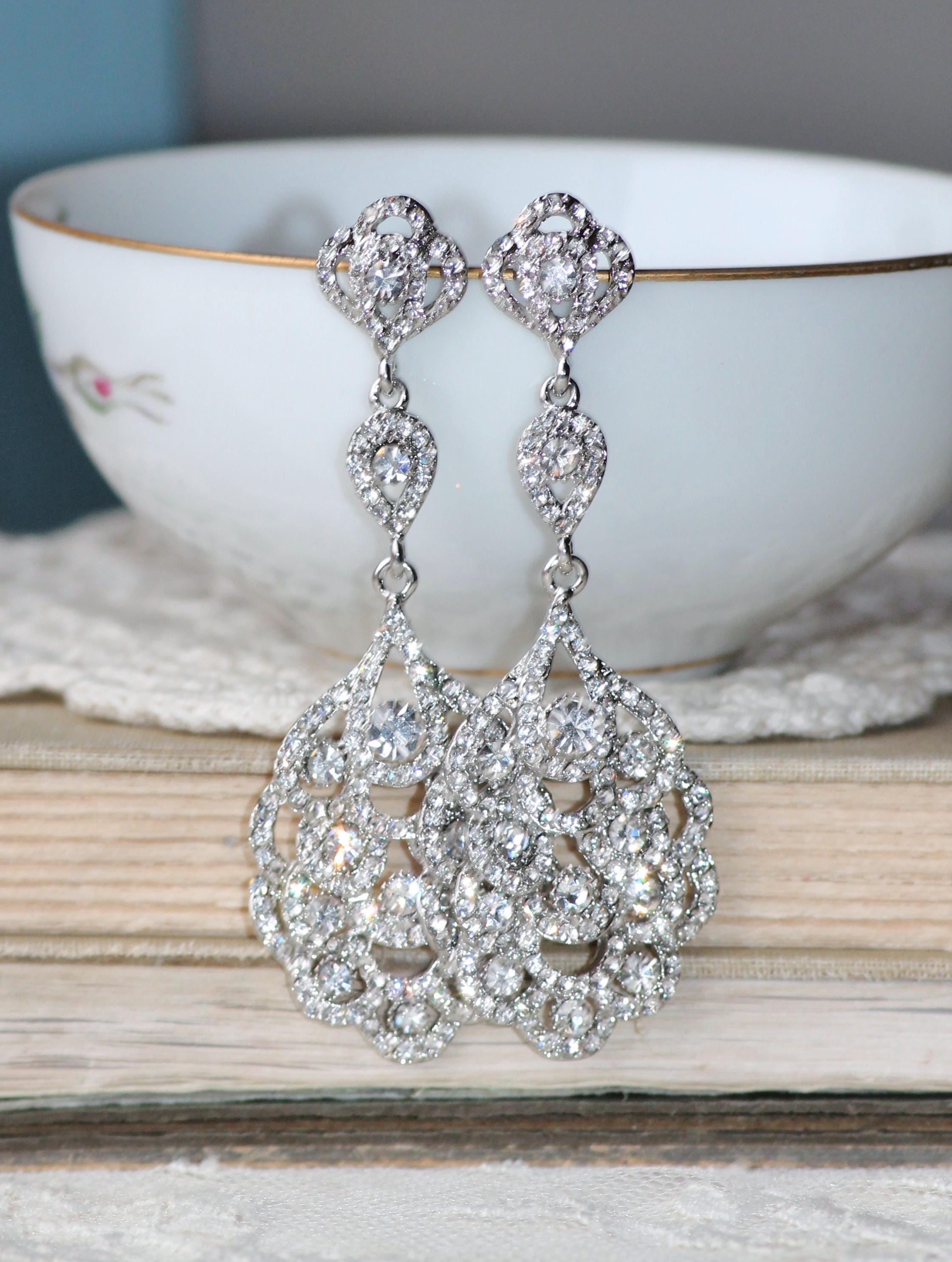 Janefashions 5-Inch Austrian Crystal Chandelier Dangle Earrings – Rhinestone, Silver Plated, Post Back