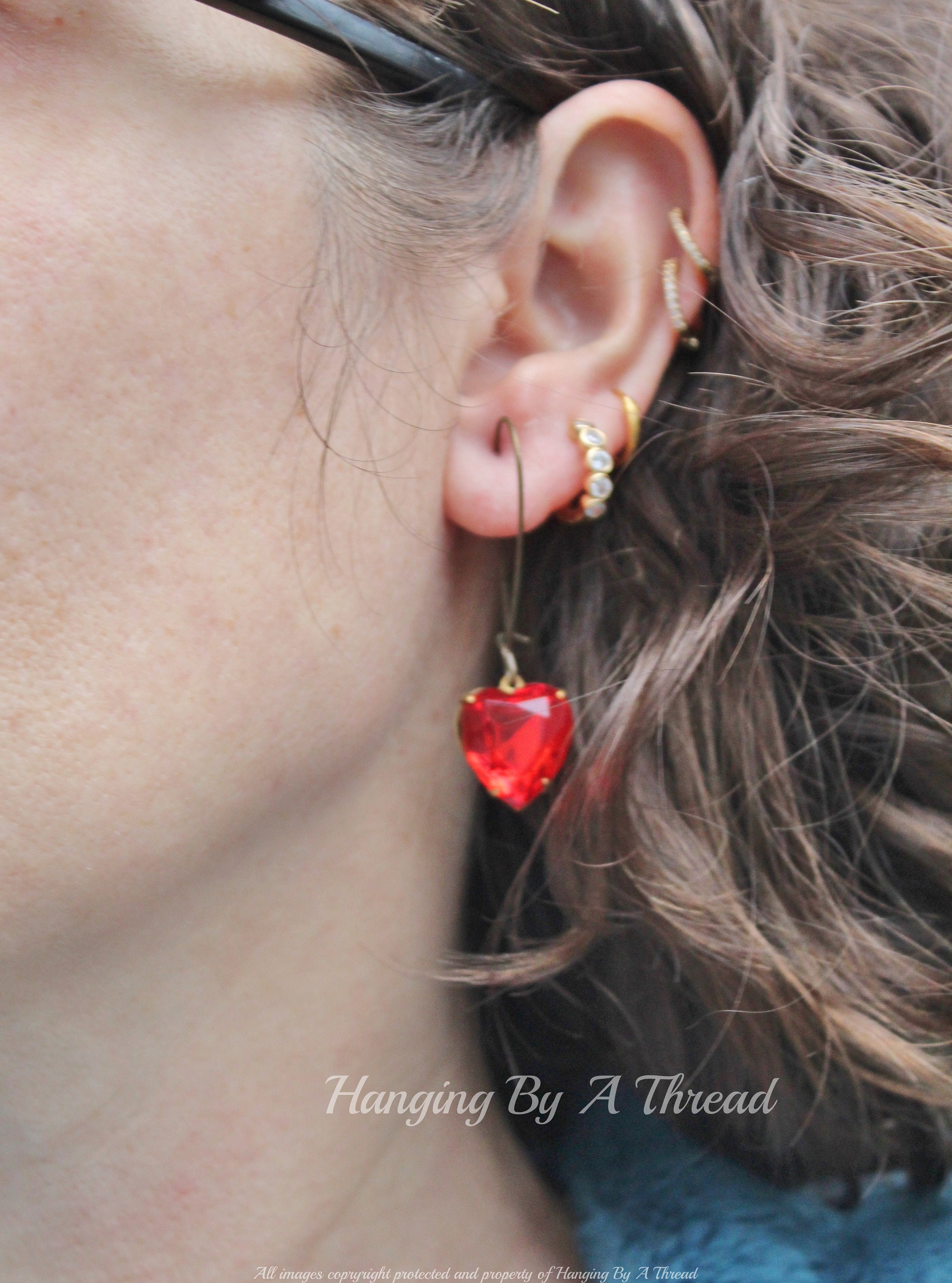 Vintage Heart Shaped Jewel Earrings,choose Color,light Siam