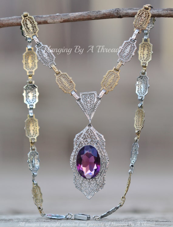 STUNNiNG PSCO Art Nouveau Amethyst Glass Filigree… - image 9