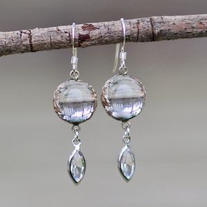 AUTHENTIC Victorian Pools Of Light Earrings,Rock Crystal Orb Drop Dangle,Sterling Silver Bezel Wrap,1900s Jewelry,Antique,Gift,Something Old