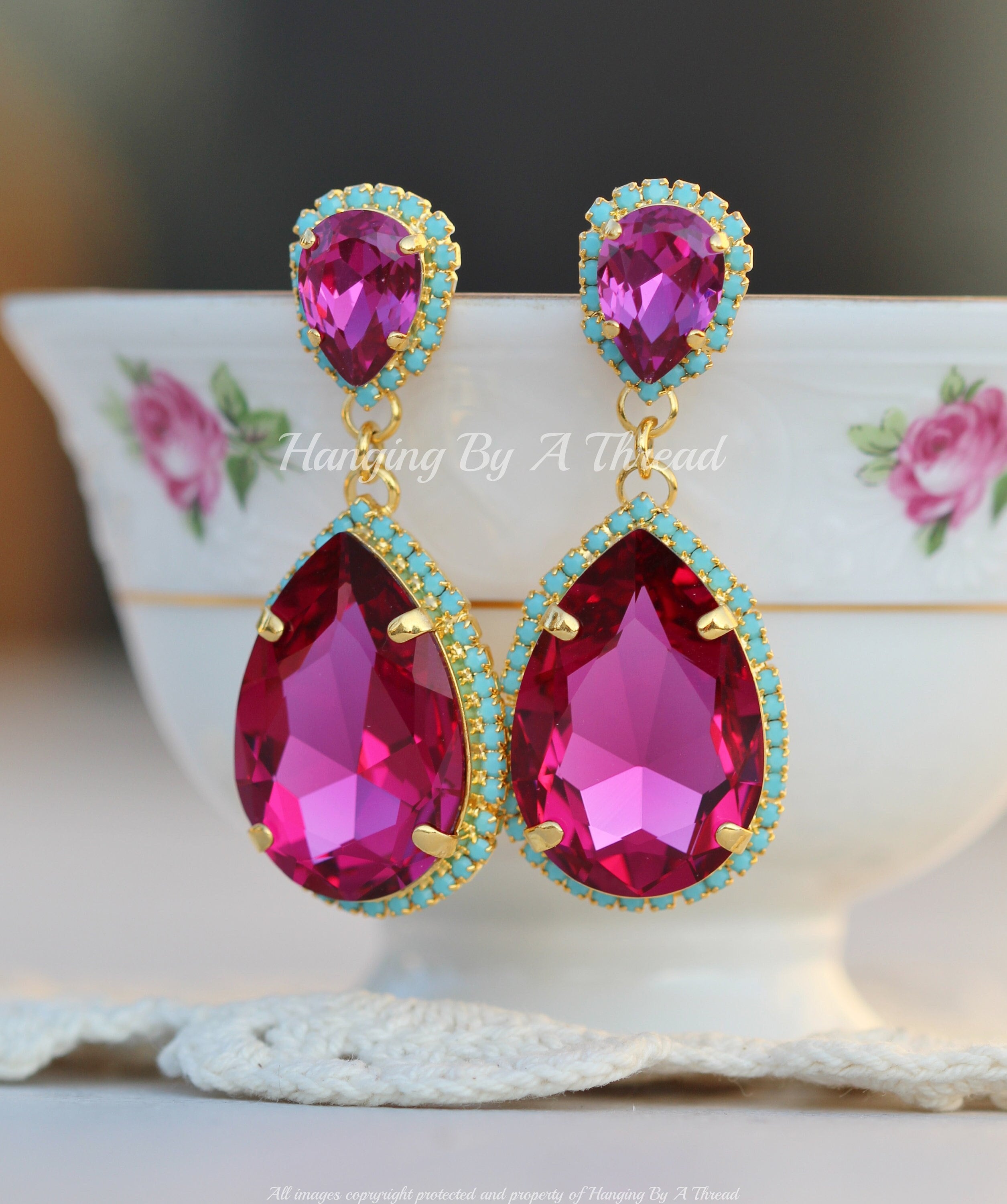Fuchsia crystal earrings clearance
