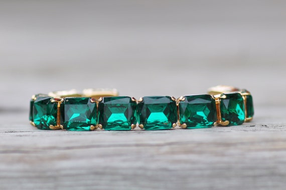 新品SWAROVSKI エメラルドカット ブレスレット グリーン緑 新品