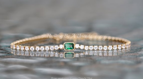 NEW Tiny Gold Emerald Green CZ Tennis Bracelet,small Dainty