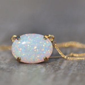 NEW White Opal Necklace,created Opal Gemstone,white Rainbow Gold ...