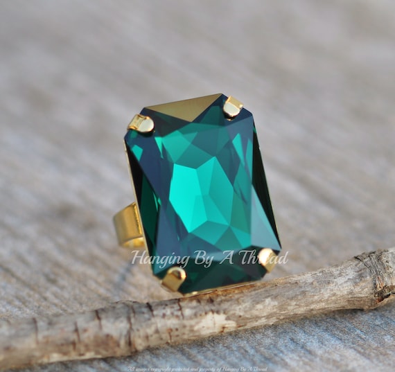 LARGE Emerald Green Crystal Statement Ring,large Swarovski Crystal