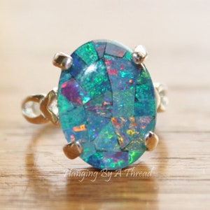 GENUINE Australian Opal Ring,Mosaic Opal Ring,Sterling Silver,Opal Jewelry,Birthstone,Gift for Her,Blue Opal,Gemstone Ring,OOAK image 3