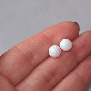 NEW White Opal Ball Post Earrings,Lab Created Opal Stud,Genuine Opal Earrings,8mm Ball Stud,Sterling Silver or Gold Filled,Birthstone,Gift image 3