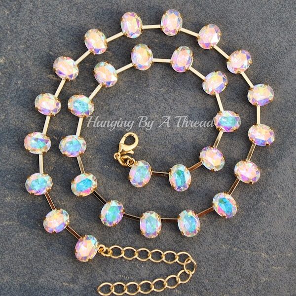 Goldtone Aurora Borealis Crystal Tennis Necklace with Swarovski Crystals main image 0