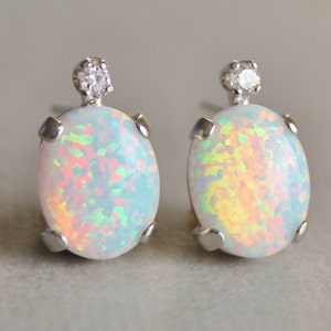 Australian Opal Gemstone Earrings,diamond Accent Lab Created Opal ...