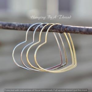 Silver Or Gold Wire Heart Hoop Earrings,Large Thin Hoops,Heart Shaped,Valentines Day Gift For Her,Unique,Huggie Hoop Earrings,Lightweight