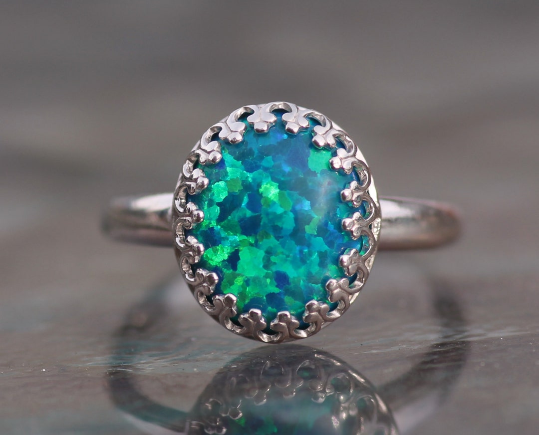 UNIQUE Teal Blue Peacock Green Silver Opal Ringsterling - Etsy