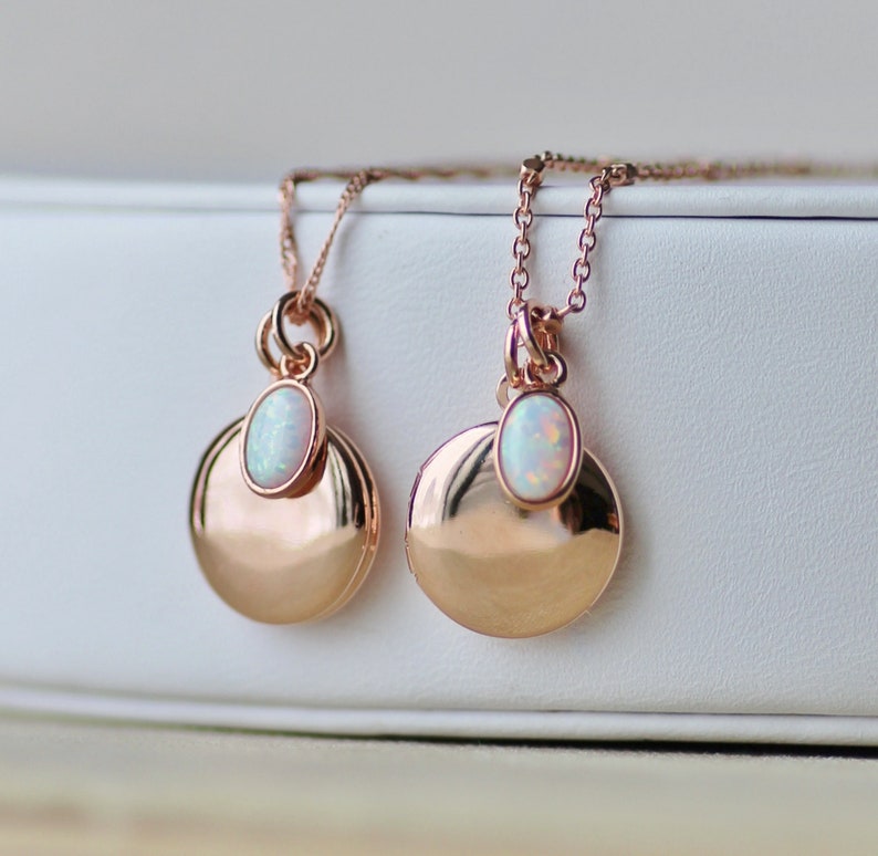 SMALL Plain Rose Gold & Opal Locket,Locket Pendant Necklace,Rose Gold Opal Necklace,Gift For Her,Mothers Day,Dainty Petite Small,Minimalist image 5