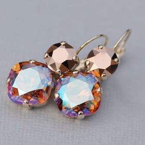 LAST 1s Light Colordao Topaz Shimmer Rose Gold Earring,Mixed Crystal Cluster Drop,Cushion Lever Back Jewel,Rose Gold Earring,Topaz,Champagne image 6