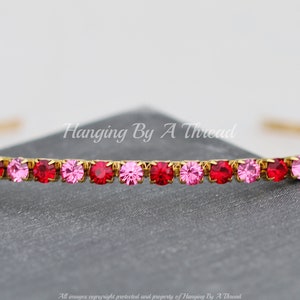 LIMITED Swarovski Siam Red & Rose Pink Crystal Headband,6mm Crystal Embellished Headband,Wire Wrapped,Gold Bridal Headband,Unique,Red Pink