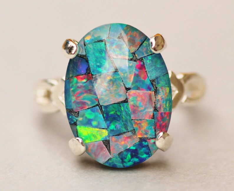 GENUINE Australian Opal RingMosaic Opal RingSterling | Etsy