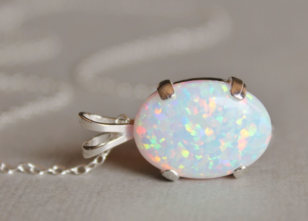 Opal Necklace,lab Created Australian Opal Gemstone Necklace,opal ...