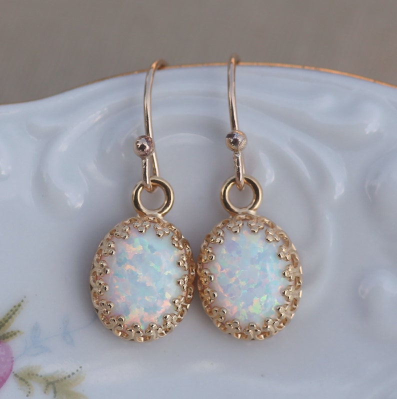 14K Gold Filled White Opal EarringsLab Created Opal Gemstone | Etsy