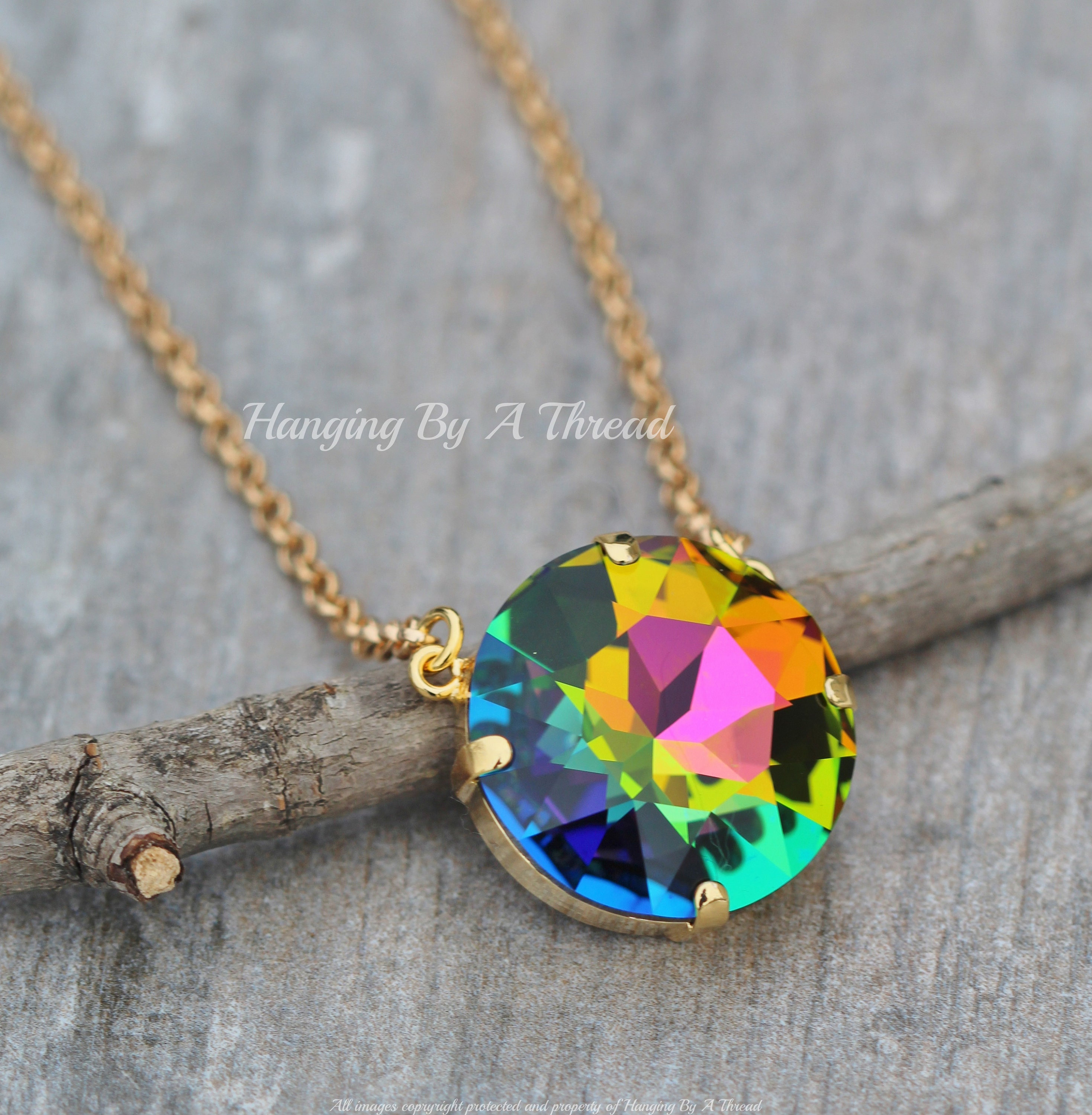 RARE Vitrail Medium Large Crystal Necklace,stacking Layering
