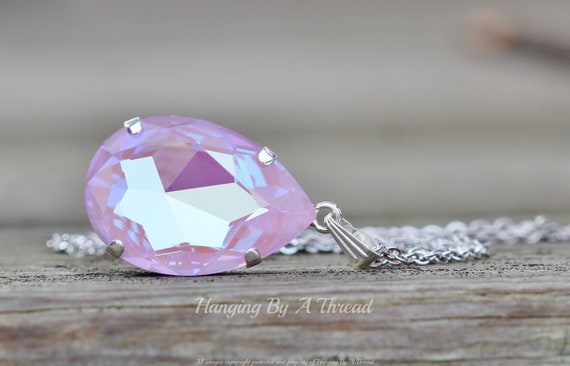NEW COLOR Crystal Lavender Delite Large Pear Pendant Necklace,lavender  Lilac Purple,teardrop Crystal Necklace,layering,stacking,silver Gift - Etsy