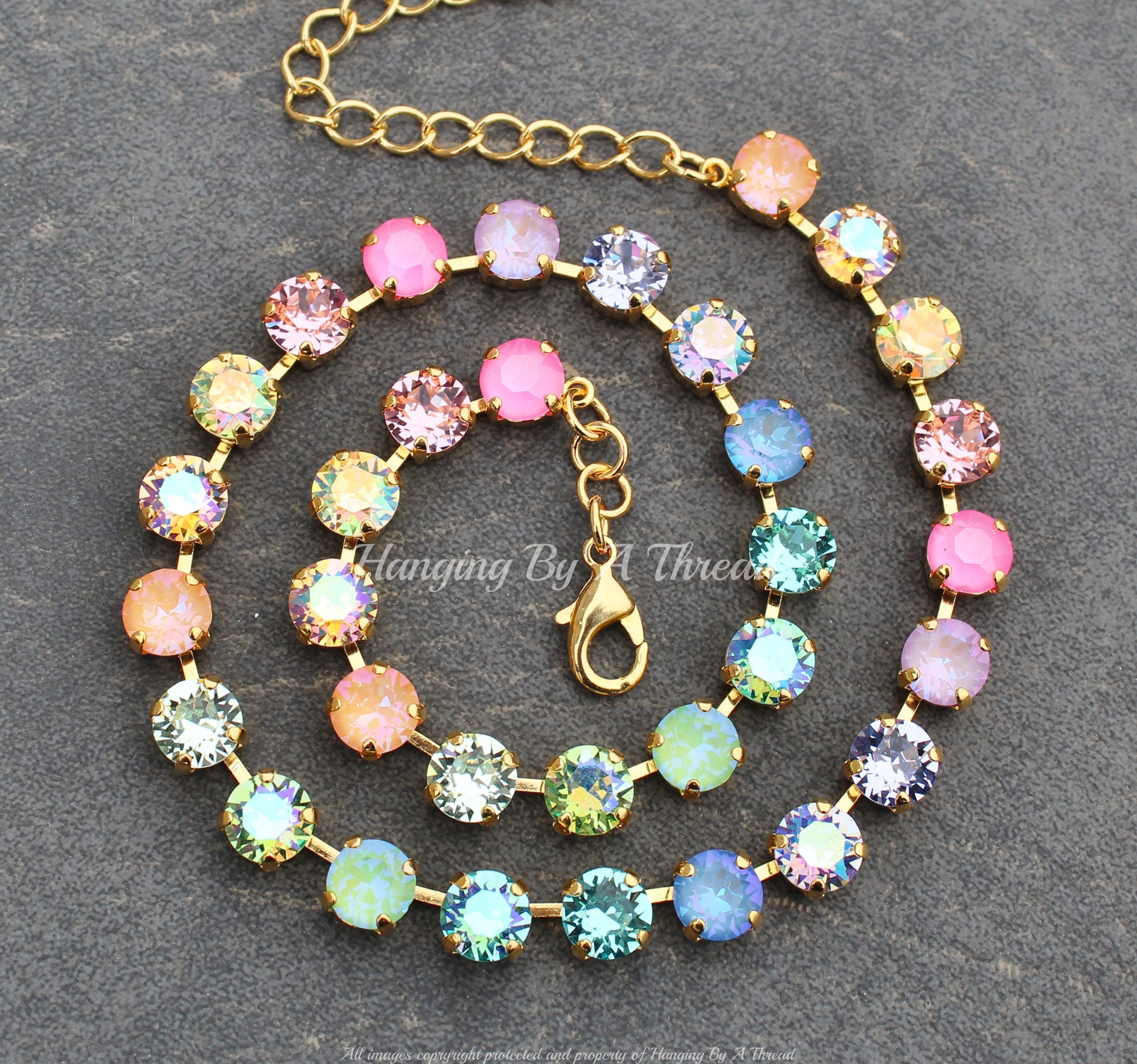 Confetti Ombre Crystal Tennis Necklace,Pastel Colorful,Swarovski Crystal 8mm Tennis Necklace,Stacking Layering,Peach,Pink,Blue,Rainbow,Multi