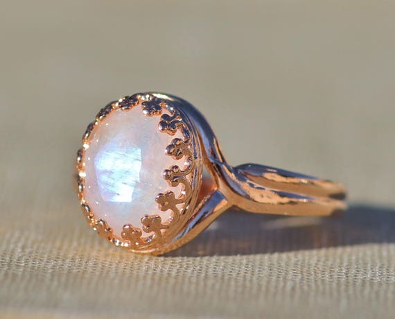 WOW Rose Gold Faceted Rainbow Moonstone RingRose Gold | Etsy