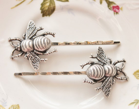 Silver Bee Hair Pinsoxidized Silver Bee Bobby Etsy