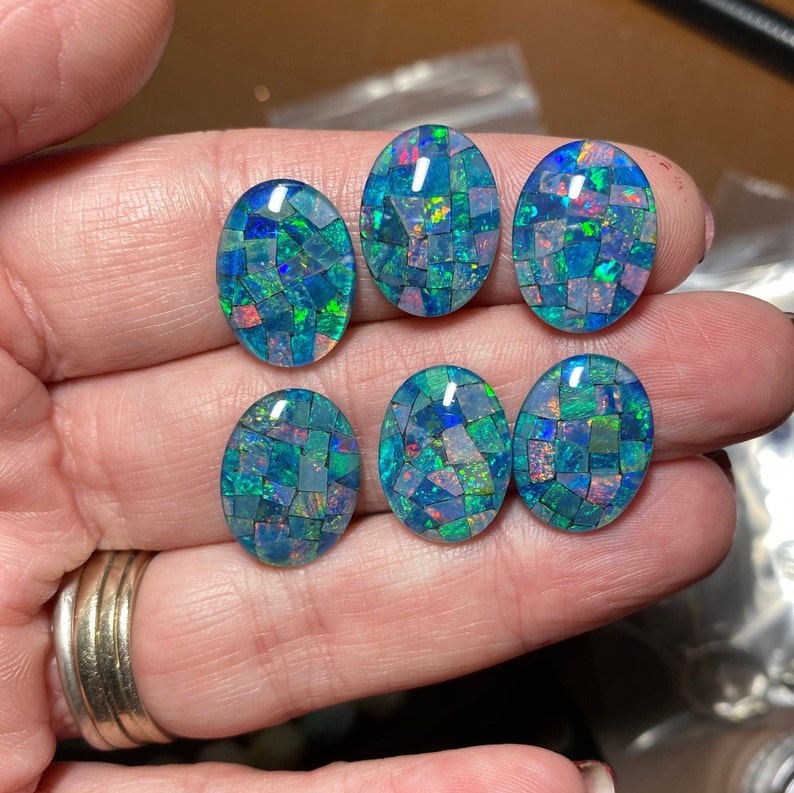 GENUINE Australian Opal Ring,Mosaic Opal Ring,Sterling Silver,Opal Jewelry,Birthstone,Gift for Her,Blue Opal,Gemstone Ring,OOAK image 6