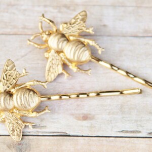 Brass Honeybee Bobby Pins,Set of Two,Highly Detailed,Golden Bee Hair Pins,Bridal,Whimsical,Shabbby Chic,Outdoor Wedding,Bridal Hair Pins image 4