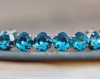 LIMITIERT! Auslaufmodell FARBE! Swarovski Indigolith Kissen Armband,12 mm Abgerundetes Quadrat,Teal Blau Zirkon Tennis Armband,Silber Stacking