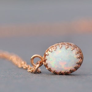 NEW Rose Gold White Opal Pendant Necklace,dainty Small Lab Created Opal ...