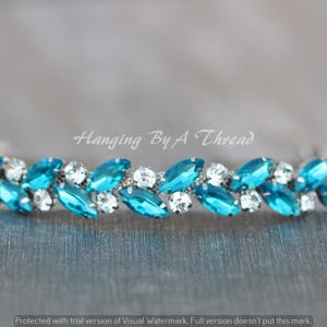 Dark Aqua Blue Marquise Crystal Bridal Headband,Silver Teal Rhinestone Head Band,Under 50,Weddings,Bridal Headpiece,Crystal Hair