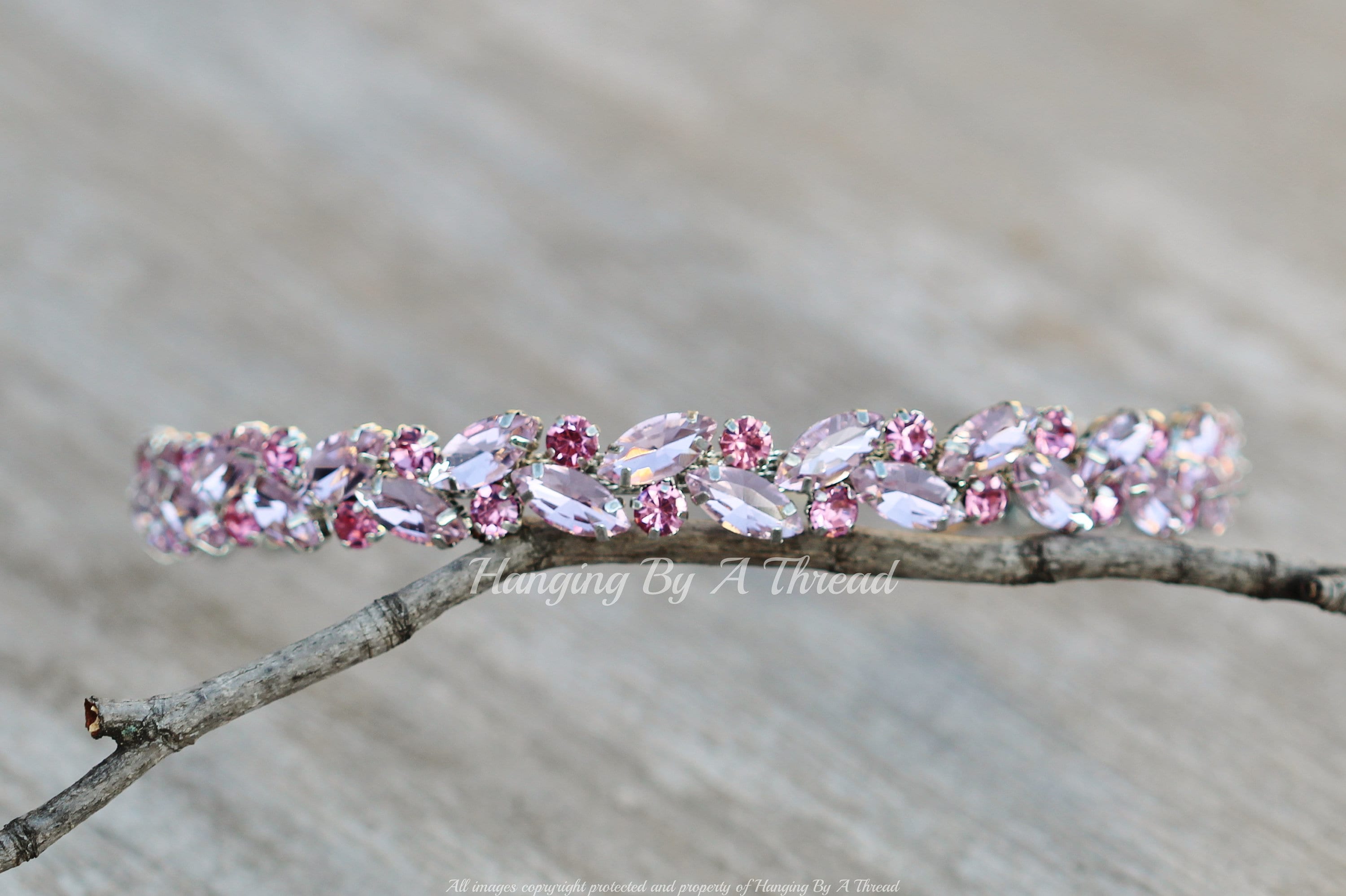 Pale Light Rose Pink Marquise Crystal Bridal Headband,silver  display picture 2