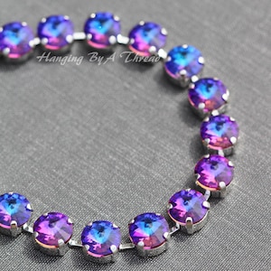 LIMITED Blue Purple Jewel Toned Rainbow Rhinestone Tennis Bracelet,10mm Crystal Tennis Bracelet,Heliotrope Hued Crystal,Silver Rivoli